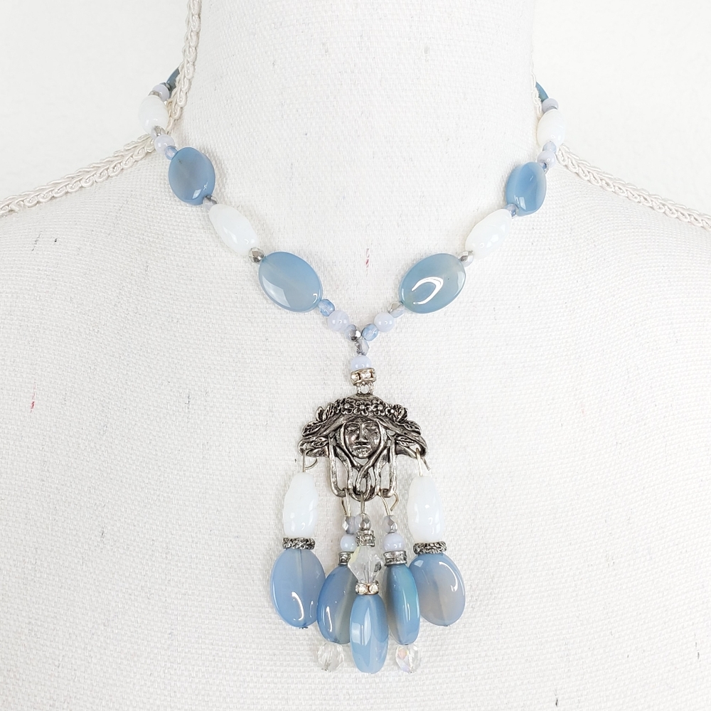 Boho Blue Beaded Goddess Necklace